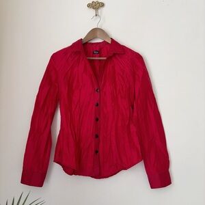 Beluva Red Pleated Button Front Shirt Small Preppy Classic